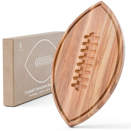 Football Shaped Cutting Board – 16X9.5 INCH – Acacia Wood Charcuterie Tray – Wooden Football Serving Platter for Super Bowl Parties, Tailgate Hosting & Gifts