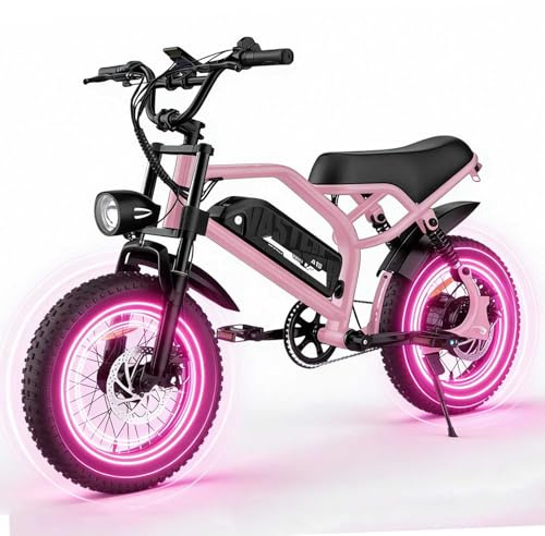 AVDLBIKE Electric Bike, 16'' Fat Tire eBike for Adults, 500W E-Bike with 36V/12.8Ah Removable Battery, 20 MPH 45 Mile Range Commuting Road Electric Mountain Bike with Dual Disc Brakes Pink A13