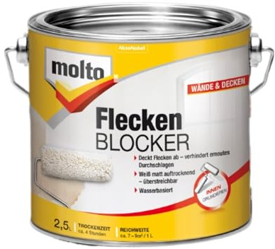 Molto Flecken Blocker, Zum dauerhaften Abdecken von Flecken an Decken und Wänden, Weiß, 2,5 l