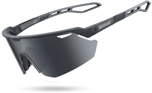 Lamicall Polarized Cycling Sunglasses for Men Women - [24g Ultra-Light] UV400 Protection Sports Glasses for Running Driving Hiking with TR90 Frame, Adjustable Nose Pad & Bendable Temples - Grey Black