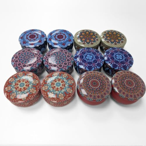 COMERCIAL CANDELA Set de 12 Velas Aromáticas Para entornos en Lata Decorativa, Diseño Mandala, 6x4cm, Cera de Soja Natural, Decoración para Hogar