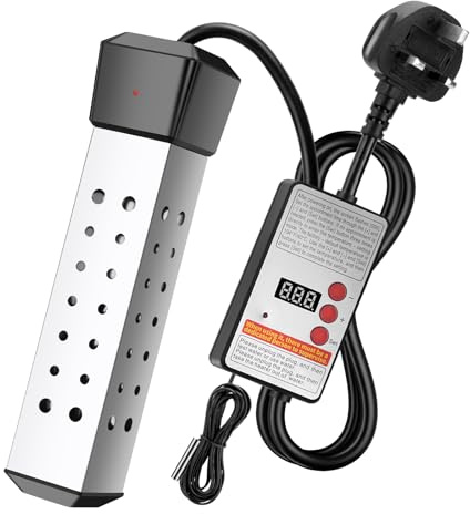 WADEO Thermoplongeur Électrique 2500W - Chauffe-Eau d'Immersion avec Minuterie, Contrôle Température et Arrêt Automatique - Acier Inoxydable