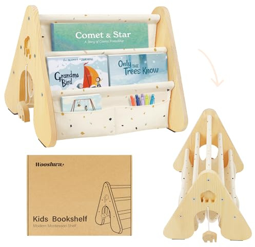 wooshwa Libreria Montessoriana per Bambini Scaffale a 4 Livelli in Tessuto per Bambini 43 x 34 x 34 cm - Terrazzo