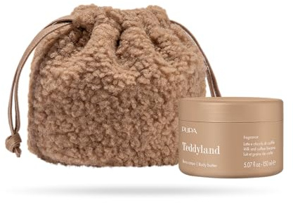 Pupa Burro Corpo al Latte e Chicchi di Caffè Linea Teddyland, Idea Regalo - Kit Crema di Burro per il Corpo Profumata Perfetta Idratazione + Beauty Tessuto Teddy (Latte e Chicchi di Caffè, 150ml)