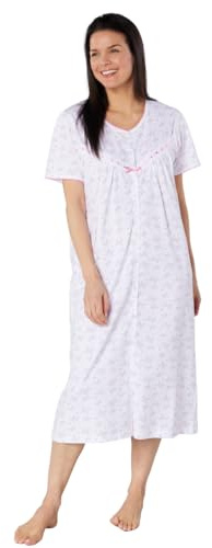 Suzy & Me Ladies 100% Cotton Jersey Butterfly Print Button Through Coat Nightdress. Cerise, Navy Pink or Aqua. Sizes 8-10 12-14 16-18 20-22 24-26 (PALE PINK, 16-18)