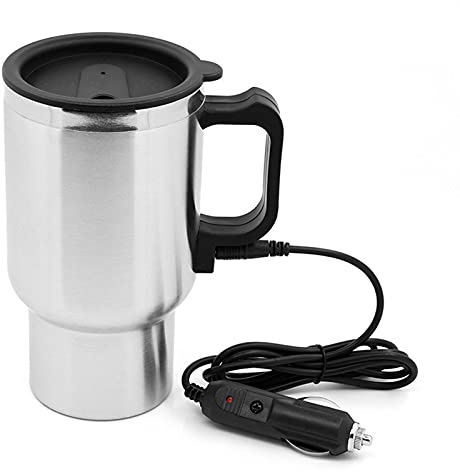 Bollitore elettrico per auto, in acciaio inox, da viaggio, con indicatore luminoso, alimentato da base di ricarica, per tè, caffè, latte