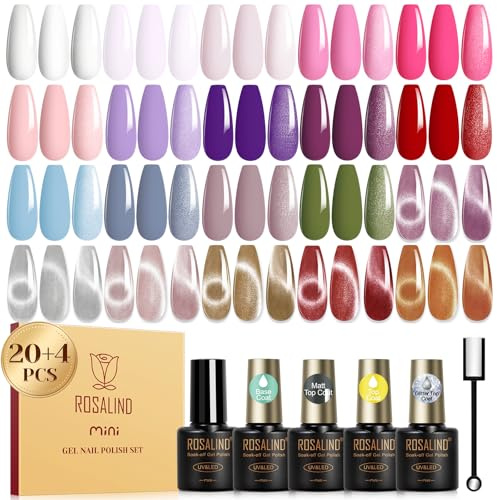 ROSALIND Esmaltes Semipermanentes Para Uñas 24 Piezas con Cat Eye Gel