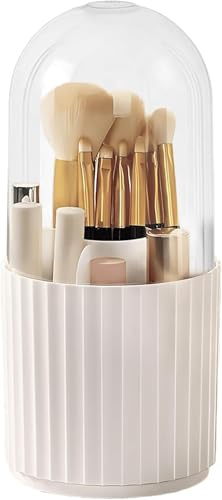 SLIAXINT Organizador de maquillaje giratorio 360°, organizador de brochas de maquillaje, soporte para brochas de maquillaje, soporte para brochas de maquillaje con tapa, transparente, resistente al