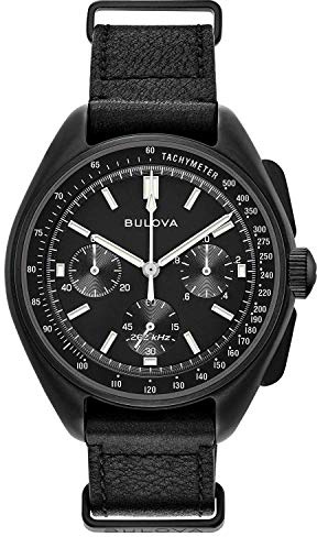 Bulova Men's Archive Series Lunar Pilot 6-Hand Chronograph Precisionist Black Ion-Plated Stainless Steel, Black NATO Strap and Sapphire Crystal Style: 98A186