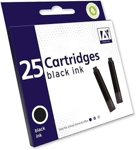 25 x Standard Sized Universal Black Fountain Pen Ink Cartridge Refills