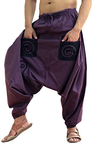 Sarjana Handicrafts Indian Ethnic - Pantaloni da Spiaggia da Uomo, in Cotone, con Tasche, Colore: Nero, Viola, Taglia Unica