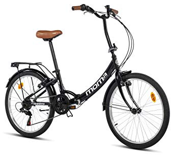 moma bikes, Vélo de Ville Pliant, Top Class 24 Noir, Aluminium, 6V, Selle Comfort