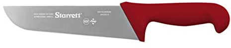 Starrett Professional Butchers Knife - BKR203-8 Wide straight 8 Inch Ultra Sharp Sanitized Steel Blade - Red Handle Kitchen Chef's Knife
