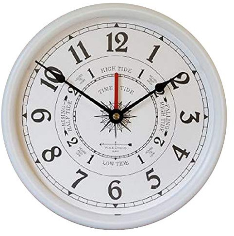 West & Company White Nautical Tide & Time Clock with Protective lense - 9 1/2 Nautical Beach Décor