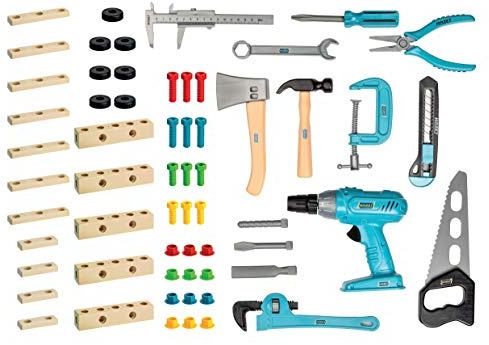 Hazet Kinder Junior-Tool Spielzeugsatz JUNIORTOOL1 I 61-teilig, bestehend aus 14 Werkzeugen und Bauklötzen inkl. Muttern und Schrauben I Werkzeug-Set für Kinder ab 3 Jahren