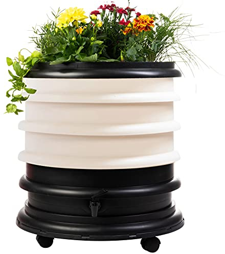 WORMbox | Vermicompostador Compostera 3 bandejas Marfil + Jardinera | 48 litros | Composta residuos orgánicos, lombrices producen Humus de Lombriz