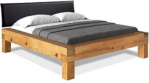 moebel-eins CURBY 4-Fuß-Balkenbett mit Polsterkopfteil, Material Massivholz, Thermo-Fichte