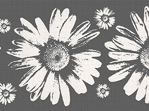 Dundee Deco DDAZBD9159 - Borde de papel tapiz autoadhesivo para pared, diseño retro, diseño floral, color gris y blanco, 4,57 m x 17,78 cm