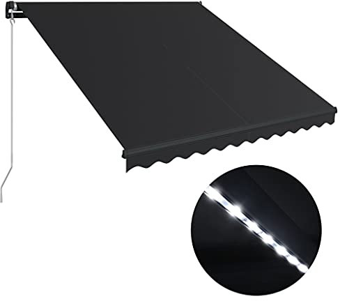 Chusui Manual Retractable Sun Shade with LED 350 x 250 cm Anthracite, Anti-UV, Retractable Sun Awning, Garden Awnings FO
