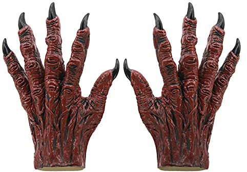 YJZQ Halloween Gants de Diable - Mains de Démon Drôles - Gants d'Horreur Rouge Avec Ongles - Latex - Déguisement Zombie Adultes