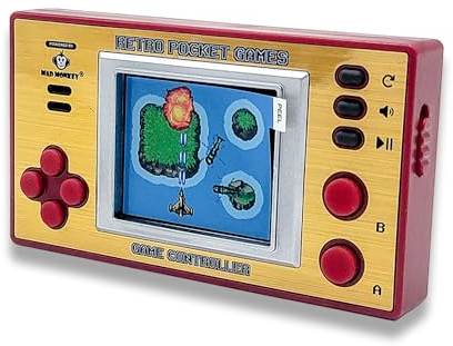 Mad Monkey Retro Mini Spielkonsole, Handheld Spielekonsole für unterwegs, 153 Spiele, Retro Arcade Games, Gold, Rot