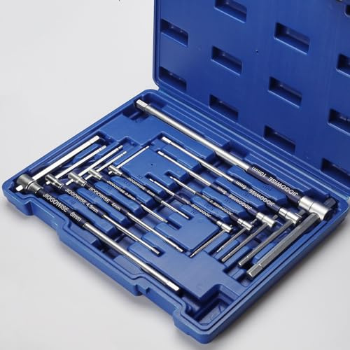 JIOGOWISE 10-teiliges metrisches 3-Wege-T-Typ-Sechskantschlüssel-Set, T-Griff mit drehbarer Hülse, Inbusschlüssel-Set, für Auto, Fahrrad, Moto (Tragetasche)