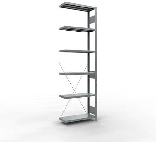 qpool24 Anbauregal, Fachbodenregal Stecksystem MULTIplus250, 2500 x 750 x 300 mm (HxBxT), 6 Fachböden, Kreuzstrebe, verzinkt