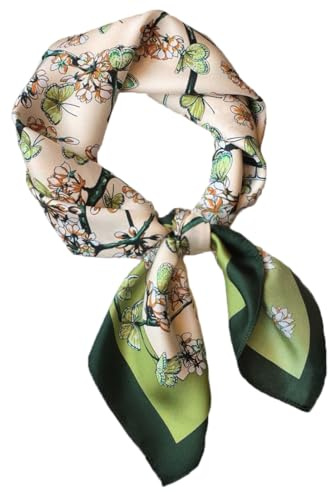 MINIDORA Satin Scarves for Women 27.5 × 27.5 inches Medium Square Elegant Silk Feeling Head Scarf A001-Green