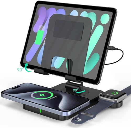 Chargeur sans Fil pour Apple, Station de Charge Multiple 3 en 1 pour iPhone 16/15/14/13/12, Chargeur pour Apple Watch 10/9/8/7/6/SE/5, Chargeur pour AirPods 4, Support de Station de Charge pour iPad