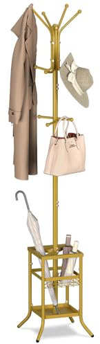 Yoobure Coat Rack Freestanding - Coat Tree with Umbrella Holder, Metal Coat Rack Stand with 12 Hooks, Modern Coat Hanger Stand for Entryway, Purse Rack Hat Rack Stand for Living Room Bedroom Office