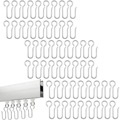 60Pcs Metal Shower Curtain Hooks - S Shape Glider Hooks & Rings for Door Curtains