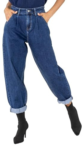 Nina Carter YY303 Jeans da donna a vita alta e baggy – Jeans ampi in denim elasticizzato con aspetto usato, XL
