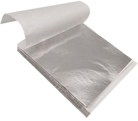 100 Sheets Silver Leaf Sheets,Gold Paper Multipurpose,Silver Foil Sheets Kit (8 x 8.5 cm),for Foil Art,Gilding Paintings Arts Crafts Nail Picture Frames,DIY Projects,Furniture Decoration,Home Walls