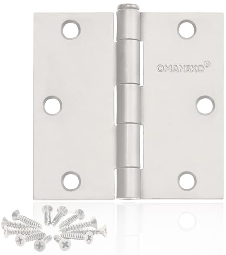 6 Pack White Door Hinges, 3.5 x 3.5 Inch White Hinges for Interior Doors 3 1/2 Inch Hinges for Residential Doors, Square Corners Interior Door Hinges for Standard Flat/Bedroom