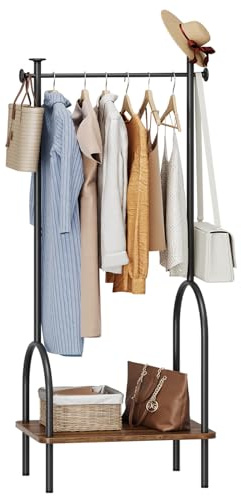 Dripex Garderobenständer, Garderobe, stabiler Metall Kleiderständer mit Regal und Haken, für Kleidung, Hut, Tasche, Eingangsbereich, Flur, Schlafzimmer, 47.5 x 39 x 157.3 cm, Vintagebraun