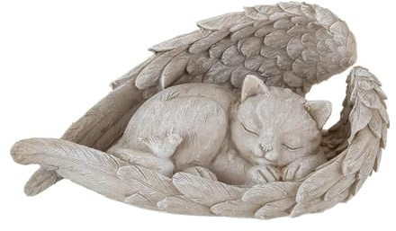 Shirene Ängelkatt minnessten, minnessten, minnessten, katter med änglavingar, sovande katter, prydnad, skulptur, utomhus, uteplats, balkong, trädgård