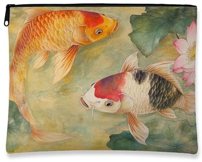 Bolsa de maquillaje de pez carpa, bolsa de viaje artística vintage para mujeres, organizador portátil de lona con cremallera, ideal para el cuidado de la piel y artículos de tocador, Varios colores