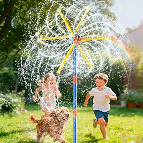 VATOS 59 Windmill Water Sprinkler Outdoor Yard Toy for Kids, New Upgrades Double-Sided with 6 Blades, 54 Spray Nozzles, 360° Spining Splash Summer Fun Play for Boys, Girls, Pets and Lawn Watering