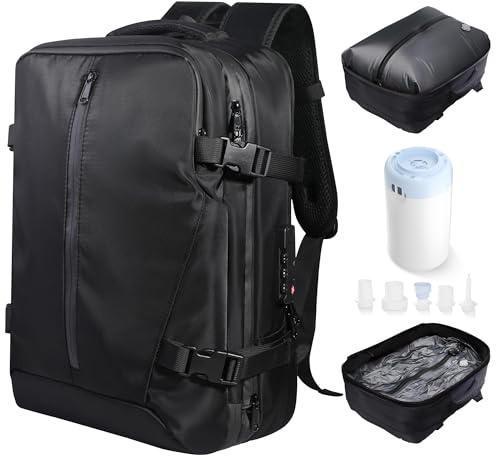 Sac à dos sous vide, 48 x 33 x 17 cm, sac à dos de voyage 60 L, bagage cabine, sac à dos pour ordinateur portable, sac à dos étanche 18 pouces à glisser sous le siège avec compartiment à chaussures