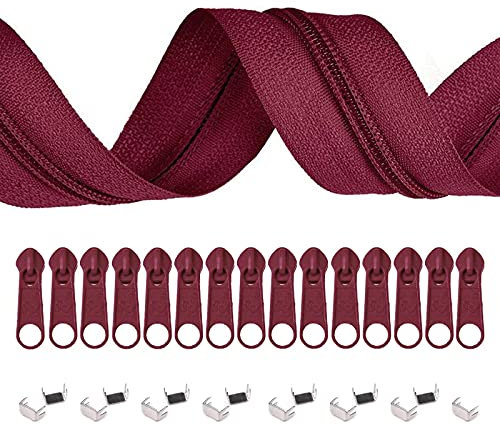 5m Endlos-Reißverschluss 3mm mit 10 Zippern und 15 Endstücke freie Farbwahl, Farbe:525 weinrot