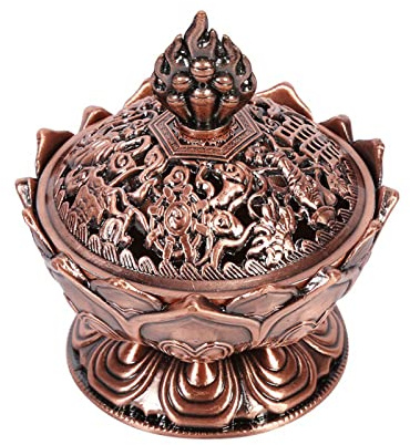 Bruciatore di Incenso in Stile Vintage, Mini Porta Cono di Incenso a Riflusso a Forma di Loto, Brucia Incenso Loto, Incensiere di Riflusso della Stufa 7 x 7 cm Red Bronze