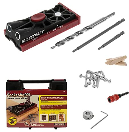 Milescraft 1325 Pocket Jig 200 - Complete Double/Twin Pocket Hole Jig Kit System. Easy to use, Pocket Hole Drill Guide, Screw jig with All Accessories.