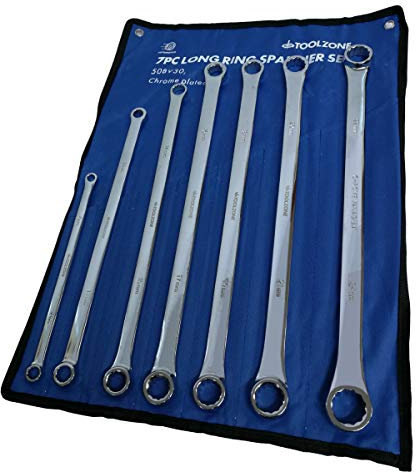 Toolzone Extra Long Ring Spanner Set Double Ended Aviation Wrench Set 7Pc 8-24mm Chrome