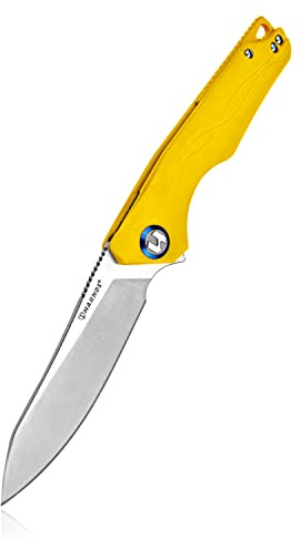 Harnds Cuchillo de Cosecha con Acero Sandvik 14C28N Cuchillo Plegable con Mango G10 para Camping Caza Cuchillo Plegable(Amarillo)