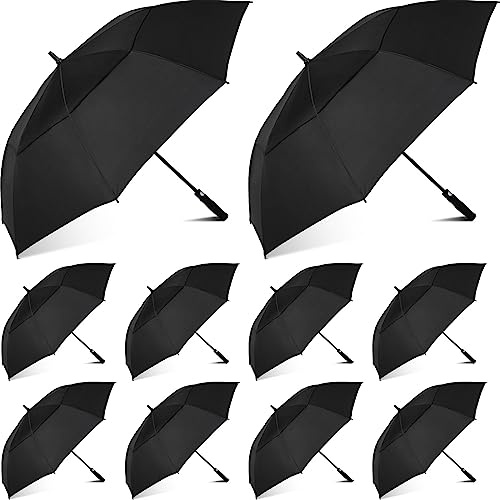 Jexine 10 Pcs Large Automatic Open Golf Umbrella 62 Inch Double Canopy Rain Umbrella Windproof Waterproof Heavy Duty for Men Women Family Travel Sports (Black)