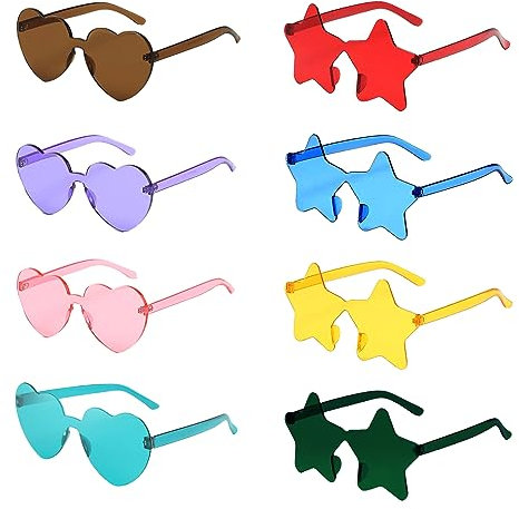HXC 8 Stück Party Brille Farben Party Brille Herzbrille und Sternbrille Transparente Candy Color Sonnenbrille Partybrillen Hippie Brille für Kinder und Erwachsene 2 Entwürfe