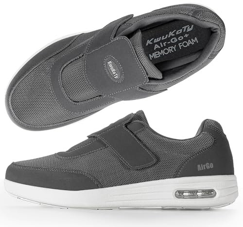 KWUKOTY Women's Diabetic Shoes | Air Cushion | Slip-On | Adjustable Sneakers | Lace-Free | Plantar Fasciitis/Edema/Swollen Feet/Bunions | Grey Size 6.5