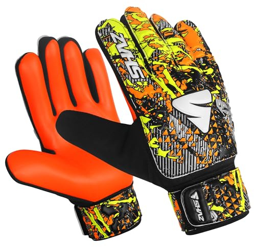 Shaz Soccer Goalkeeper Gloves for Kids Boys Children Youth,Funky Football Goalie Gloves Anti Slip 4mm Latex Palm with Strong Grip & Double Wrist Protection (Size 7 suitable for size S-M adult, Orange)