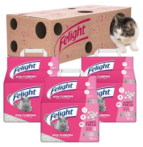 Felight Non-Clumping Cat Litter (30L Bundle) + Cardboard Playbox - Antibacterial Silverfresh Technology, Prevents Odours for up to 10 Days, Made in the UK