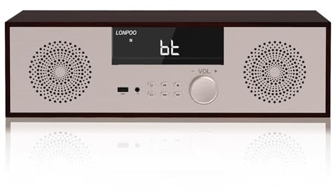 LONPOO Stereo System for Home with CD Player，40W Home Stereo System CD Player with Speakers Bluetooth, USB Playback, FM Radio, Aux-Input，Earphone Port
